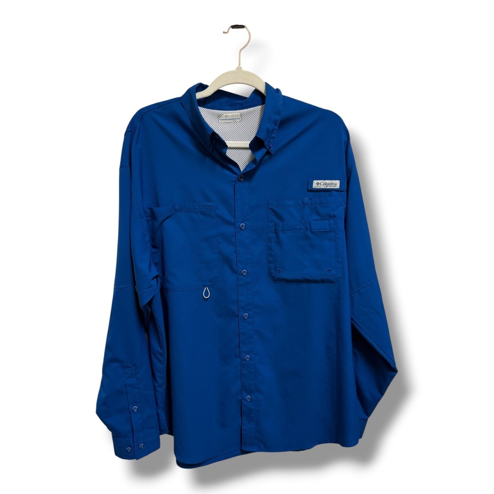 Columbia‎ PFG Tamiami II Long Sleeve Fishing Shirt Mens XL Blue Ripstop Vented